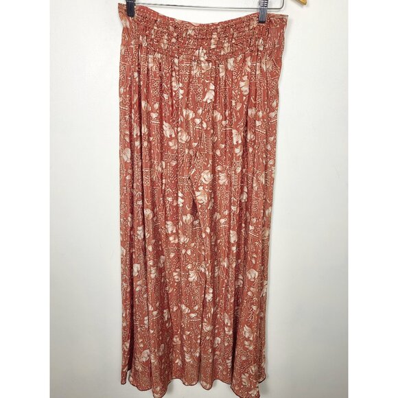 Chai Fashions Burnt Orange Floral Silk Wide Leg Palazzo Pants Size Medium - Picture 4 of 6